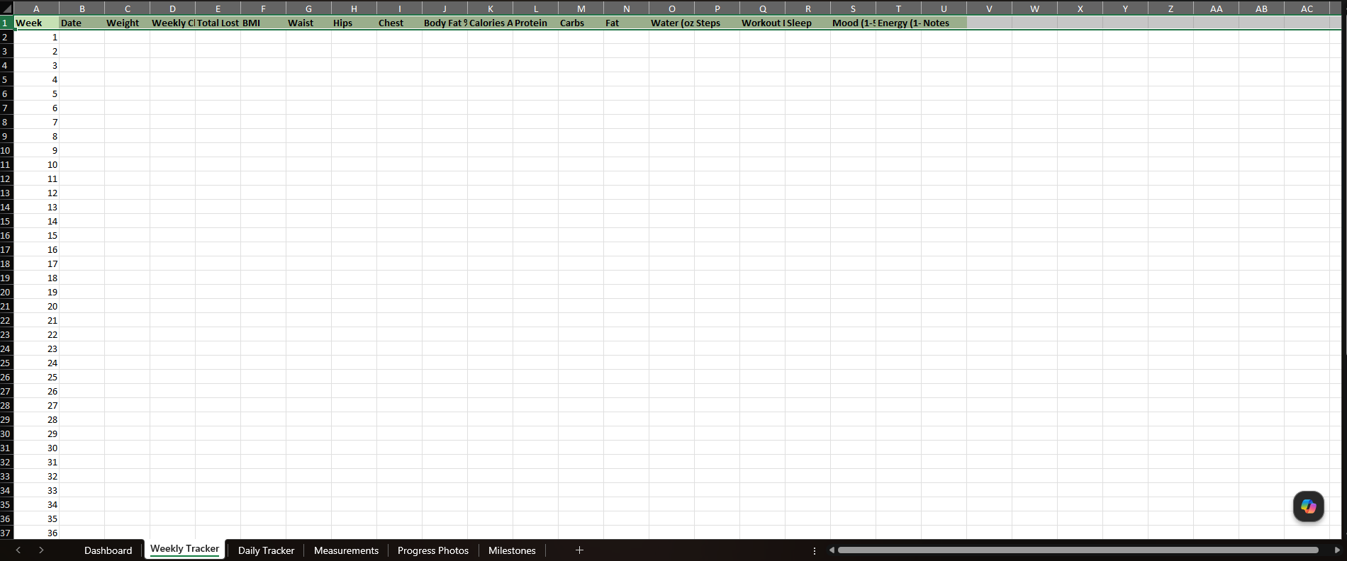 Weight loss Tracker Spreadsheet
